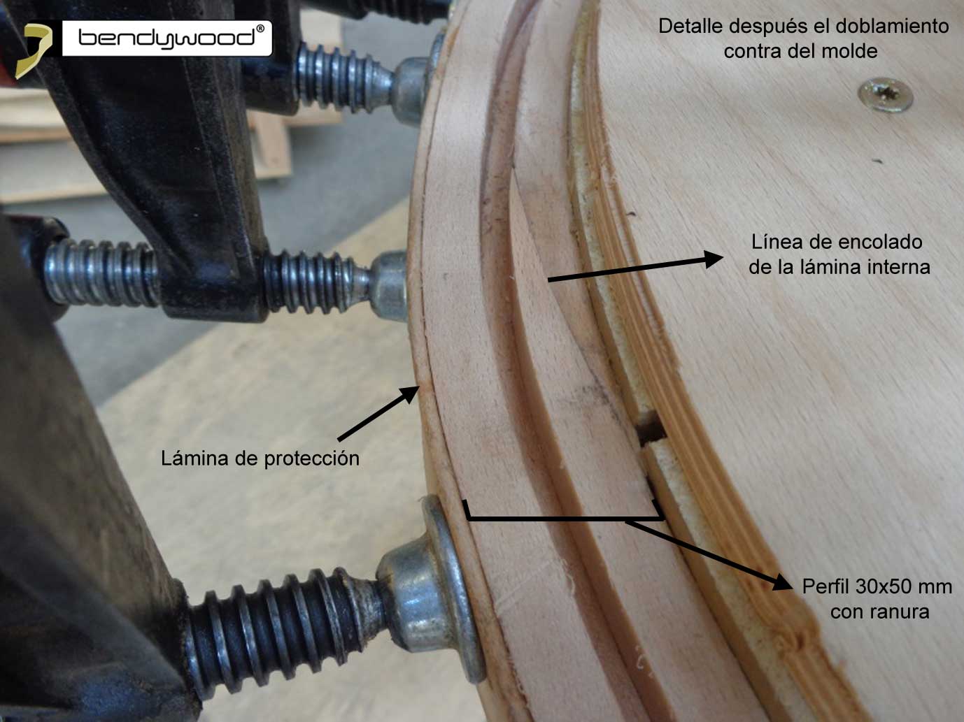 Detalle después el doblamiento contra del molde - Candelabro en Bendywod®