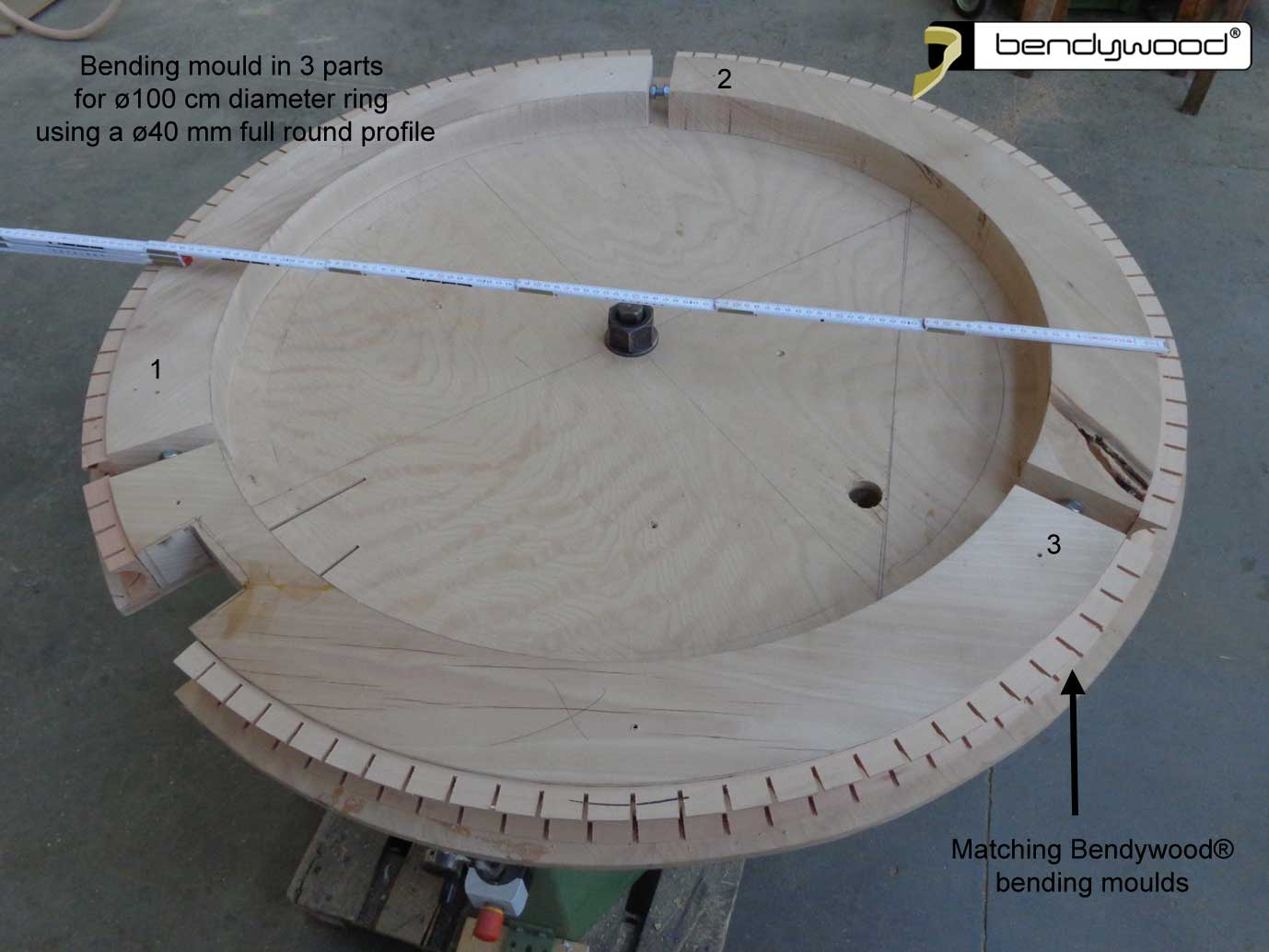 Bending mould in 3 parts - Wooden ring for pendant light