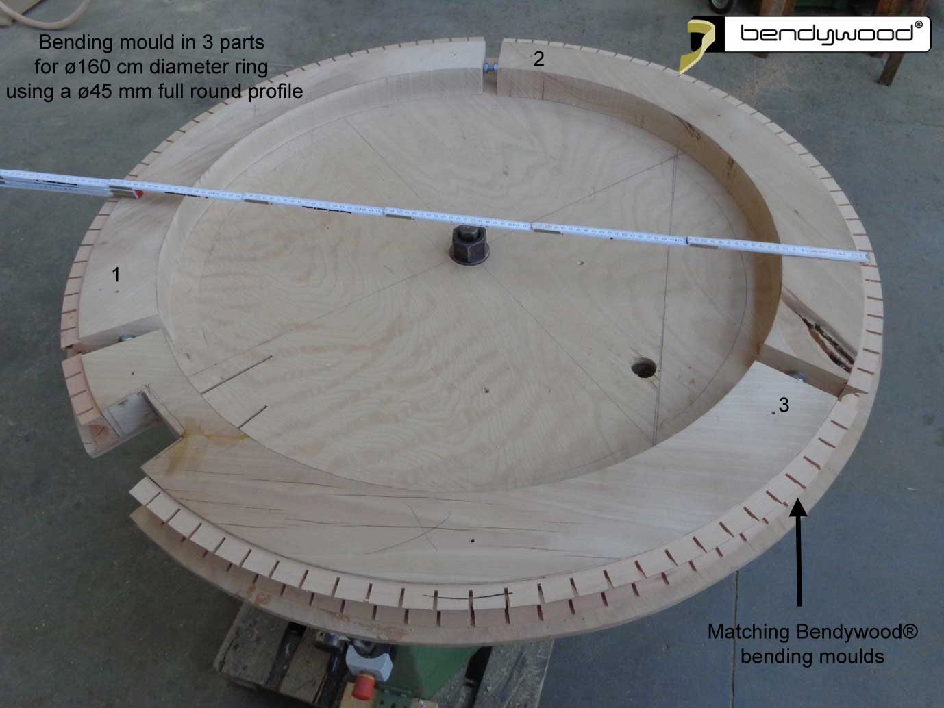 Bending mould in 3 parts - Wooden ring for pendant light