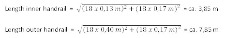 Example formula for calculating the length of a spiral staircase handrail