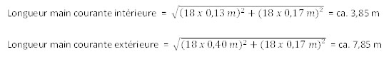 Exemple formule pour calculer les longueurs de mains courantes d'escaliers en colimaçon